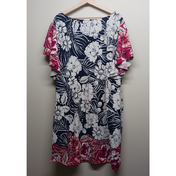 Violet B. Mini Dress Women Plus Size 2X Blue White Floral Short Sleeve Stretch - Picture 6 of 9